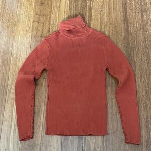 Burnt Orange Turtleneck Sweater with Ribbed Knit